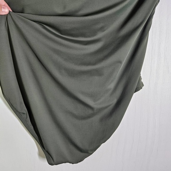 Hilor‎ One Shoulder One Piece Swimsuit 16 Olive Green Asymmetrical Ruffle - Picture 7 of 12